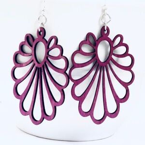 Green Tree Large Flower Wooden Fuchsia Earrings Lightweight